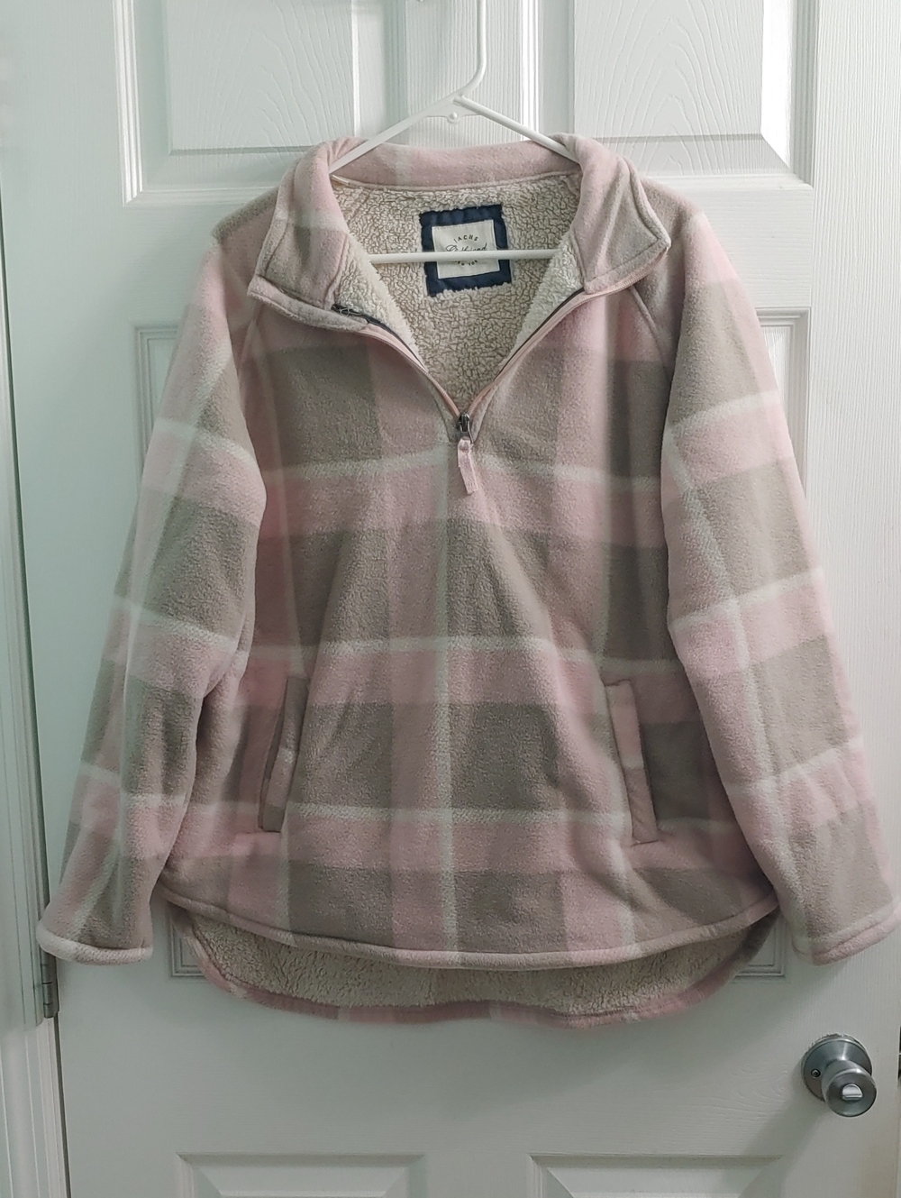 Jachs Girlfriend Shacket Women's  Pink Plaid Quarter Zip Sherpa Size XL